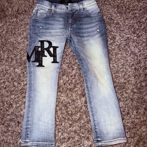 AMIRI Light Blue Kids Jeans with Black Logo